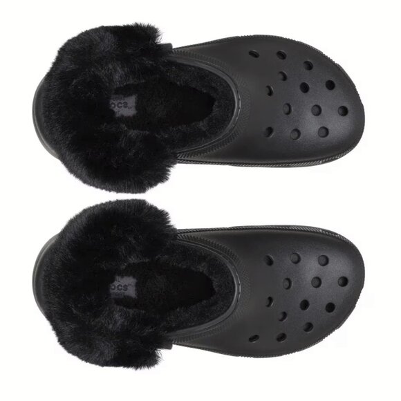 NEW CROCS Sizes 6 - 10 Women's Classic Platform Fuzz Lined Clog - Black - Picture 3 of 7